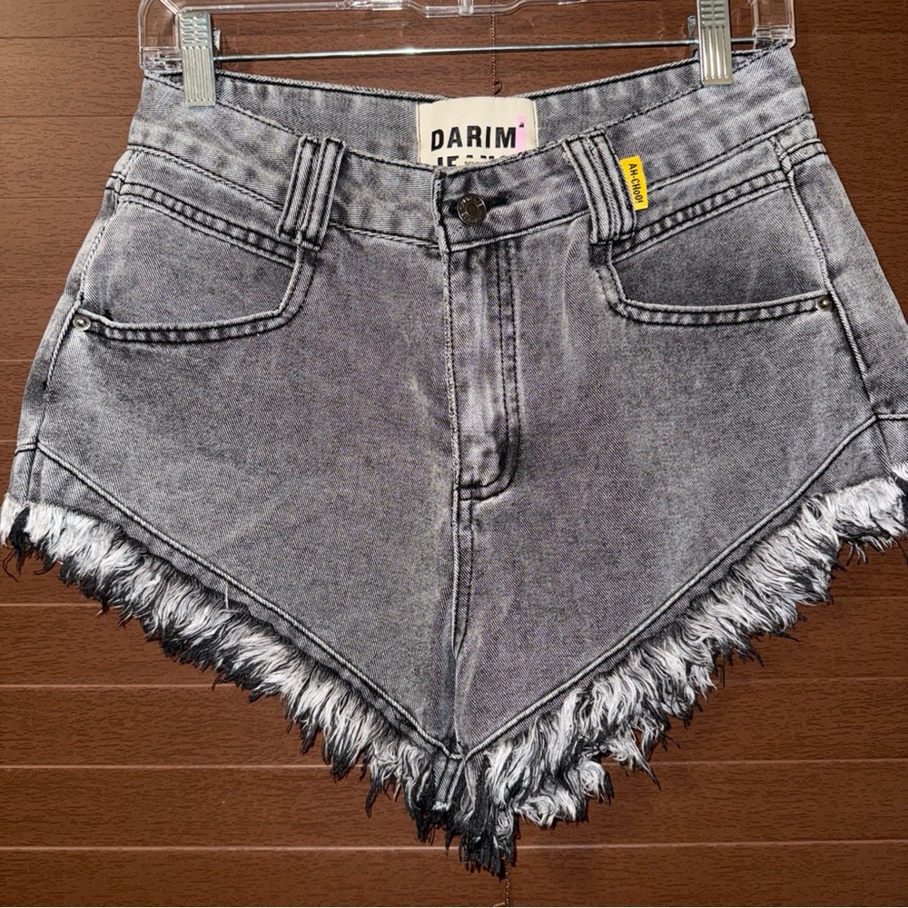 Women's Black Denim Frayed Shorts